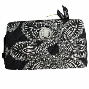 Vera Bradley Turnlock Wallet Blanco Bouquet Black/White NWOT